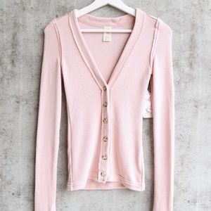 FREE PEOPLE // Call Me Cardi Fitted Button Down Cardigan Top - Pink size…